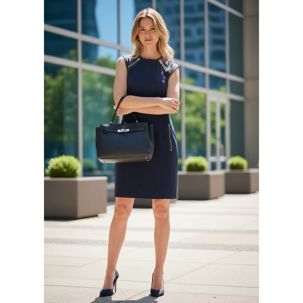 KF/KAUFMAN FRANCO Collective Navy Exposed Zipper Sheath Dress Size 0
